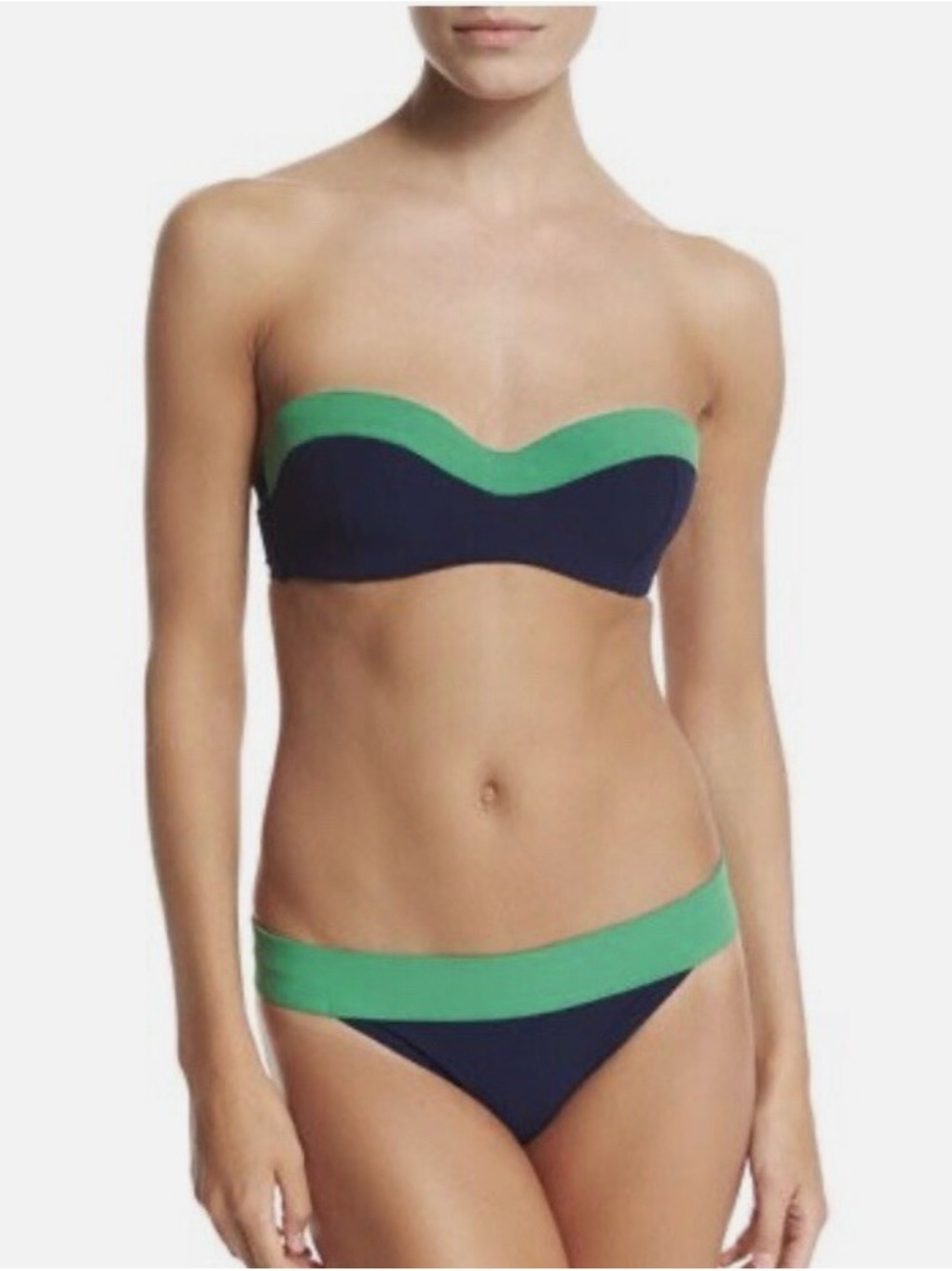 Tory Burch Green & Navy Bandeau Bikini Set - Women Swim Size Large